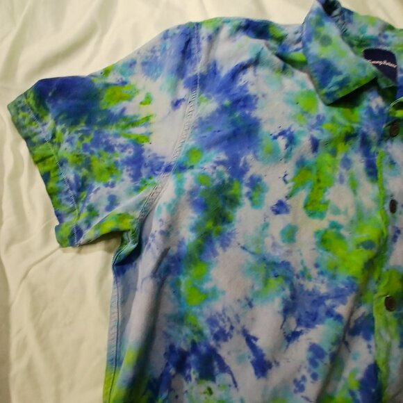 Tie Dyed Blue & Green !00% silk shirt - Picture 8 of 9